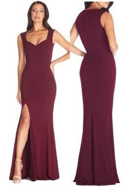 NWT Dress The Population Monroe Side Slit Gown Burgundy Small Romantic Glam Chic